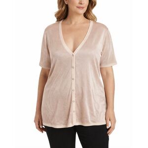 St. John Evening Shimmer Knit Top Pale Pink Rhinestone Button Sequin Trim Size 1